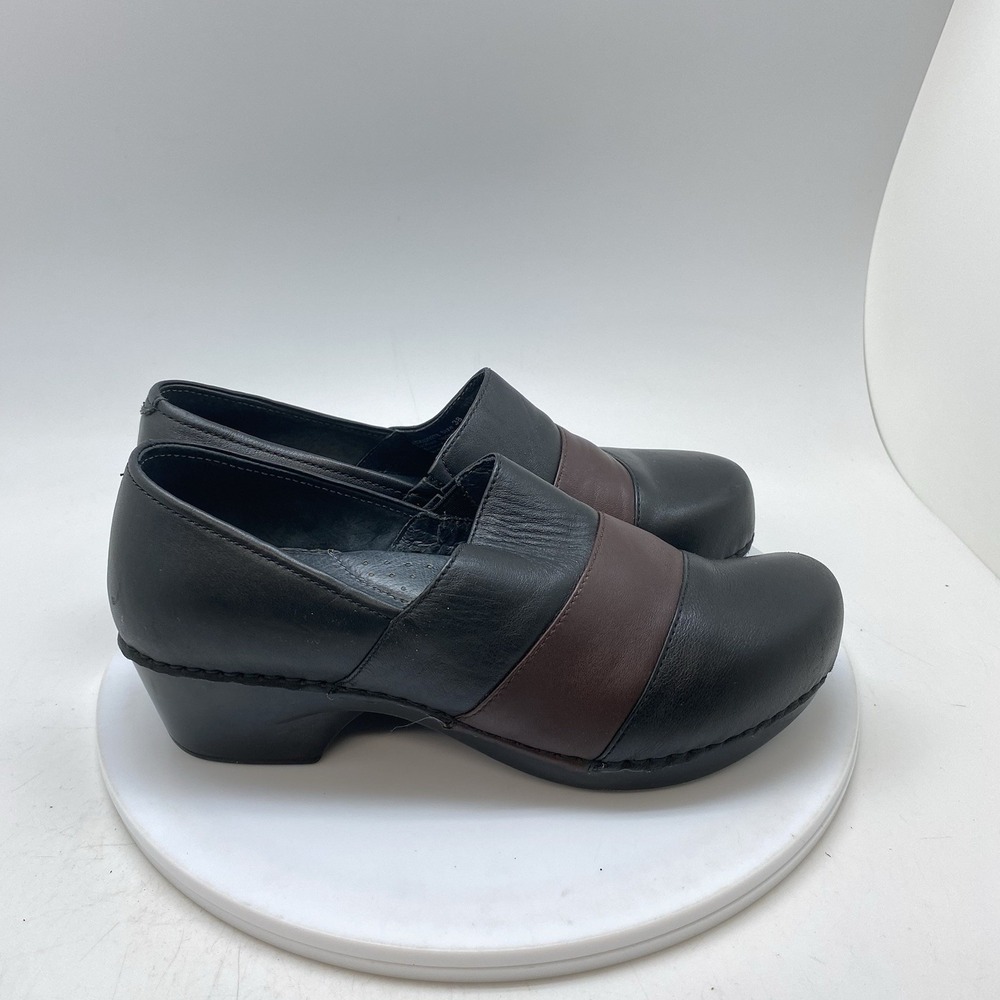 Dansko Tenley Clogs Womens EU 38 US 7.5-8 Black Brown Leather‎ Slip On Shoes